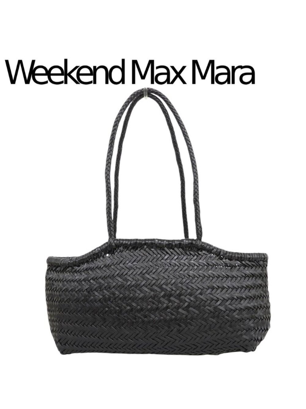 Max Mara Weekend Woven Leather Tote Bag Shoulder Braid Black